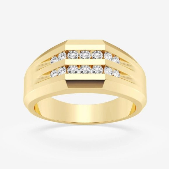 2ctw Round Lab Grown Diamond Men's Double Row Channel Set Wedding Band - Picture 3 of 6